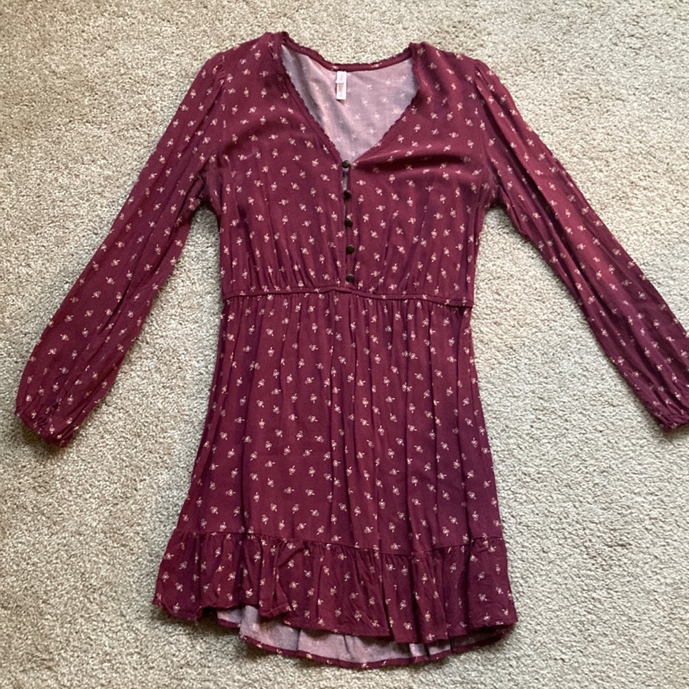 Maroon patterned long sleeve dress